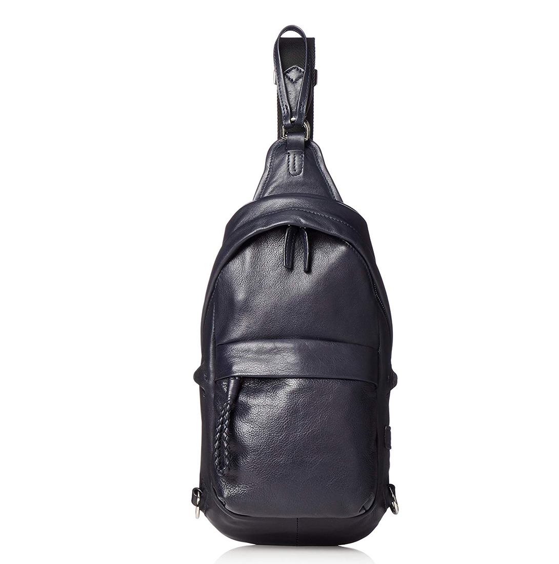 厂家意昂官方网站荔枝纹真皮男士单肩背包 